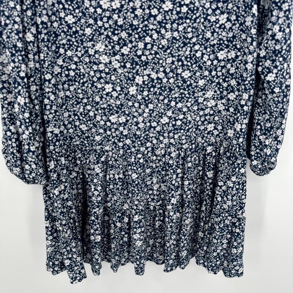 Mi Ami Mini Dress Womens Medium Blue White Boho Floral Rayon Pleated Long Sleeve - Picture 8 of 11